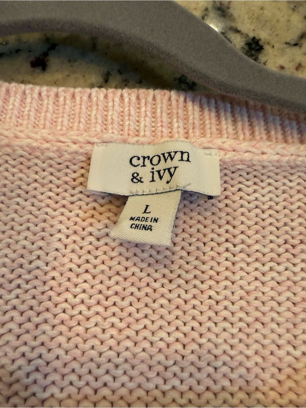 crown & ivy women’s Pink Knit Sweater with Eyelet Puff Sleeves - Picture 3 of 6
